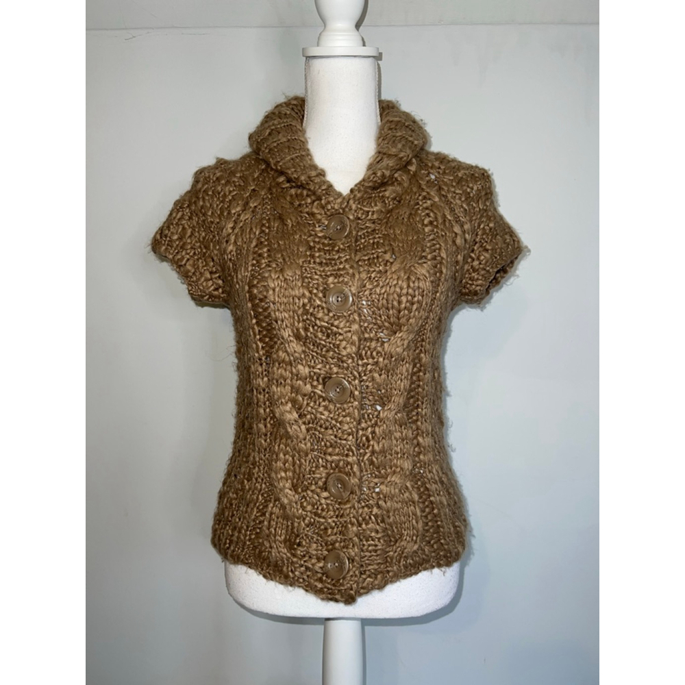 Women's Vivienne Tam Brown Cable Knit Short Sleeve Cardigan S